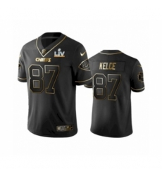 Men's Kansas City Chiefs #87 Travis Kelce Black Golden Super Bowl LV Jersey