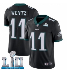 Men's Nike Philadelphia Eagles #11 Carson Wentz Black Alternate Vapor Untouchable Limited Player Super Bowl LII NFL Jersey