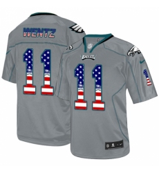 Men's Nike Philadelphia Eagles #11 Carson Wentz Elite Grey USA Flag Fashion NFL Jersey