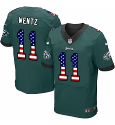 Men's Nike Philadelphia Eagles #11 Carson Wentz Elite Midnight Green Home USA Flag Fashion NFL Jersey