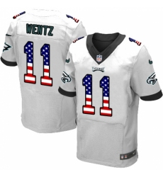 Men's Nike Philadelphia Eagles #11 Carson Wentz Elite White Road USA Flag Fashion NFL Jersey