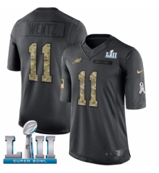 Men's Nike Philadelphia Eagles #11 Carson Wentz Limited Black 2016 Salute to Service Super Bowl LII NFL Jersey