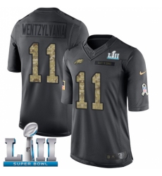 Men's Nike Philadelphia Eagles #11 Carson Wentz Limited Black 2016 Salute to Service Wentzylvania Super Bowl LII NFL Jersey