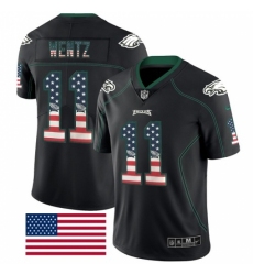 Men's Nike Philadelphia Eagles #11 Carson Wentz Limited Black Rush USA Flag NFL Jersey