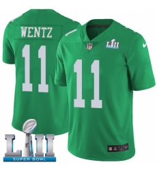 Men's Nike Philadelphia Eagles #11 Carson Wentz Limited Green Rush Vapor Untouchable Super Bowl LII NFL Jersey