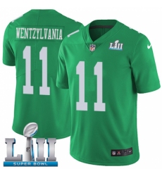 Men's Nike Philadelphia Eagles #11 Carson Wentz Limited Green Rush Vapor Untouchable Wentzylvania Super Bowl LII NFL Jersey