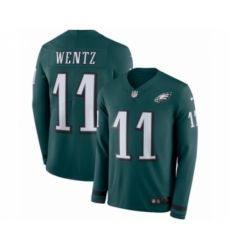 Men's Nike Philadelphia Eagles #11 Carson Wentz Limited Green Therma Long Sleeve NFL Jersey