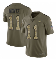 Men's Nike Philadelphia Eagles #11 Carson Wentz Limited Olive/Camo 2017 Salute to Service NFL Jersey