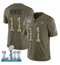 Men's Nike Philadelphia Eagles #11 Carson Wentz Limited Olive/Camo 2017 Salute to Service Super Bowl LII NFL Jersey