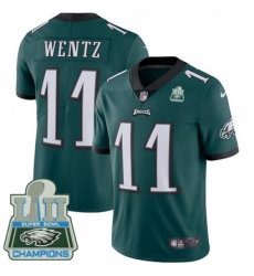 Men's Nike Philadelphia Eagles #11 Carson Wentz Midnight Green Team Color Vapor Untouchable Limited Player Super Bowl LII Champions NFL Jersey