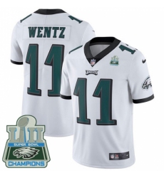 Men's Nike Philadelphia Eagles #11 Carson Wentz White Vapor Untouchable Limited Player Super Bowl LII Champions NFL Jersey