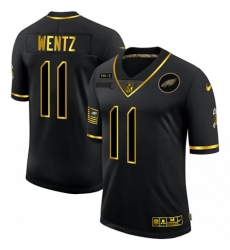 Men's Philadelphia Eagles #11 Carson Wentz Mens Nike 2020 Salute To Service Golden Limited NFL Jersey Black