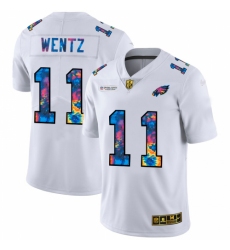 Men's Philadelphia Eagles #11 Carson Wentz Mens White Nike Multi-Color 2020 NFL Crucial Catch Limited NFL Jersey