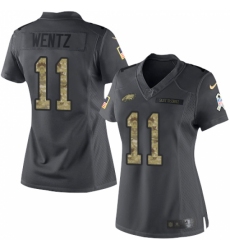 Women's Nike Philadelphia Eagles #11 Carson Wentz Limited Black 2016 Salute to Service NFL Jersey