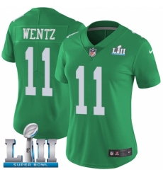 Women's Nike Philadelphia Eagles #11 Carson Wentz Limited Green Rush Vapor Untouchable Super Bowl LII NFL Jersey