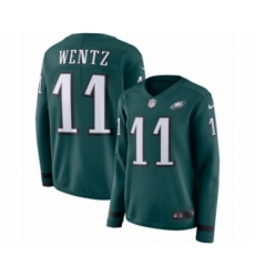 Women's Nike Philadelphia Eagles #11 Carson Wentz Limited Green Therma Long Sleeve NFL Jersey