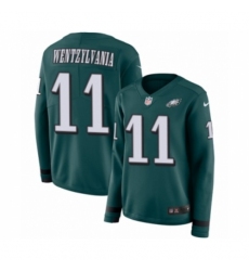 Women's Nike Philadelphia Eagles #11 Carson Wentz Limited Green Therma Long Sleeve Wentzylvania NFL Jersey