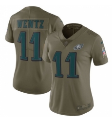 Women's Nike Philadelphia Eagles #11 Carson Wentz Limited Olive 2017 Salute to Service NFL Jersey