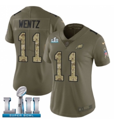 Women's Nike Philadelphia Eagles #11 Carson Wentz Limited Olive/Camo 2017 Salute to Service Super Bowl LII NFL Jersey