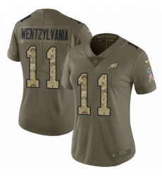 Women's Nike Philadelphia Eagles #11 Carson Wentz Limited Olive/Camo 2017 Salute to Service Wentzylvania NFL Jersey