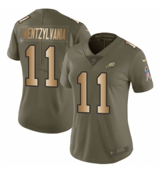 Women's Nike Philadelphia Eagles #11 Carson Wentz Limited Olive/Gold 2017 Salute to Service Wentzylvania NFL Jersey