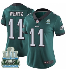 Women's Nike Philadelphia Eagles #11 Carson Wentz Midnight Green Team Color Vapor Untouchable Limited Player Super Bowl LII Champions NFL Jersey