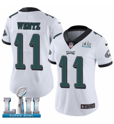 Women's Nike Philadelphia Eagles #11 Carson Wentz White Vapor Untouchable Limited Player Super Bowl LII NFL Jersey