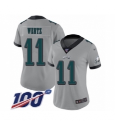 Women's Philadelphia Eagles #11 Carson Wentz Limited Silver Inverted Legend 100th Season Football Jersey