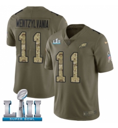 Youth Nike Philadelphia Eagles #11 Carson Wentz Limited Olive/Camo 2017 Salute to Service Wentzylvania Super Bowl LII NFL Jersey