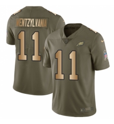 Youth Nike Philadelphia Eagles #11 Carson Wentz Limited Olive/Gold 2017 Salute to Service Wentzylvania NFL Jersey