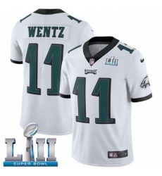 Youth Nike Philadelphia Eagles #11 Carson Wentz White Vapor Untouchable Limited Player Super Bowl LII NFL Jersey