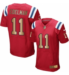 Men's Nike New England Patriots #11 Julian Edelman Elite Red/Gold Alternate NFL Jersey