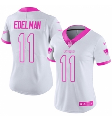 Women's Nike New England Patriots #11 Julian Edelman Limited White/Pink Rush Fashion NFL Jersey