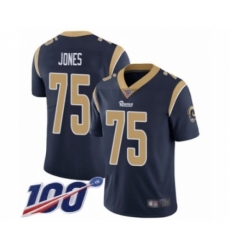 Men's Los Angeles Rams #75 Deacon Jones Navy Blue Team Color Vapor Untouchable Limited Player 100th Season Football Jersey