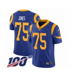 Men's Los Angeles Rams #75 Deacon Jones Royal Blue Alternate Vapor Untouchable Limited Player 100th Season Football Jersey