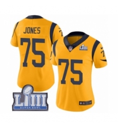 Women's Nike Los Angeles Rams #75 Deacon Jones Limited Gold Rush Vapor Untouchable Super Bowl LIII Bound NFL Jersey