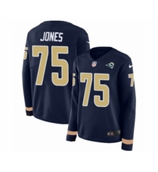 Women's Nike Los Angeles Rams #75 Deacon Jones Limited Navy Blue Therma Long Sleeve NFL Jersey