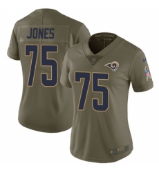 Women's Nike Los Angeles Rams #75 Deacon Jones Limited Olive 2017 Salute to Service NFL Jersey