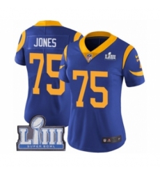 Women's Nike Los Angeles Rams #75 Deacon Jones Royal Blue Alternate Vapor Untouchable Limited Player Super Bowl LIII Bound NFL Jersey