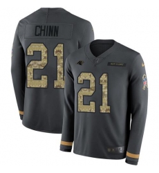 Men's Nike Carolina Panthers #21 Jeremy Chinn Anthracite Salute To Service Stitched NFL Limited Therma Long Sleeve Jersey