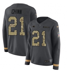 Women's Nike Carolina Panthers #21 Jeremy Chinn Anthracite Salute To Service Stitched NFL Limited Therma Long Sleeve Jersey