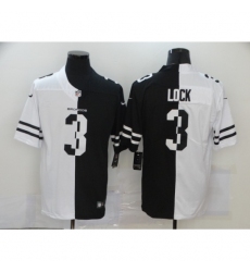 Men's Denver Broncos #3 Drew Lock Black White Limited Split Fashion Football Jersey