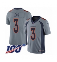 Men's Denver Broncos #3 Drew Lock Limited Silver Inverted Legend 100th Season Football Jersey