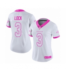 Women's Denver Broncos #3 Drew Lock Limited White Pink Rush Fashion Football Jersey