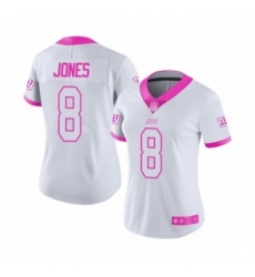 Women's New York Giants #8 Daniel Jones Limited White Pink Rush Fashion Football Jersey