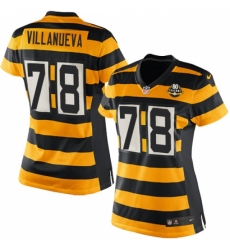 Women's Nike Pittsburgh Steelers #78 Alejandro Villanueva Limited Yellow/Black Alternate 80TH Anniversary Throwback NFL Jersey