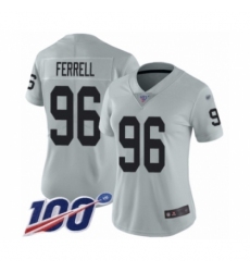 Women's Oakland Raiders #96 Clelin Ferrell Limited Silver Inverted Legend 100th Season Football Jersey