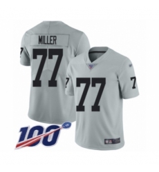 Men's Oakland Raiders #77 Kolton Miller Limited Silver Inverted Legend 100th Season Football Jersey