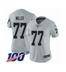 Women's Oakland Raiders #77 Kolton Miller Limited Silver Inverted Legend 100th Season Football Jersey