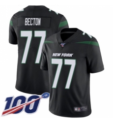 Men's New York Jets #77 Mekhi Becton Black Alternate Stitched 100th Season Vapor Untouchable Limited Jersey